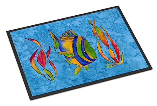 Caroline's Treasures 8713JMAT Tropical Fish and Seaweed on Blue Indoor or Outdoor Mat, 24 x 36, Multicolor