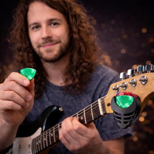 Image of IMAGINEA Adjustable Guitar Strap with Picks Holder & 5 Guitar Picks | Soft Fabric Strap for Acoustic, Electric & Bass Guitar (Rock Belt)