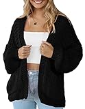 Women Long Sleeve Cable Knit Cardigan Open Front Oversized Lightweight Sweater Cardigans with Pocket Black