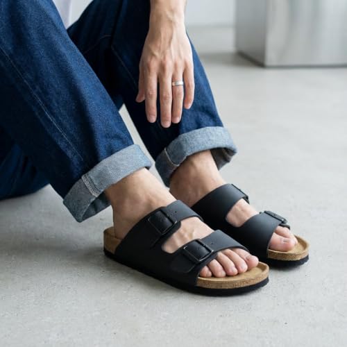 Image of CUSHIONAIRE Lane Cork Footbed Mens Sandals, Adjustable Buckle Comfort Slides for Men, Genuine Leather Insole Summer Sandals Men Footwear