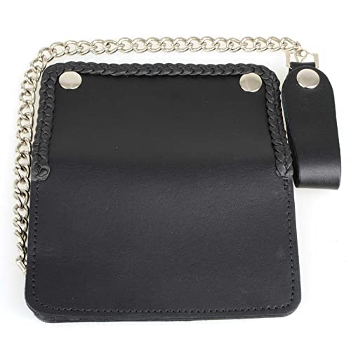 Milwaukee Leather MLW7881 Men's 6” Long Leather “Braided” Bi-Fold Biker Wallet w/Anti-Theft Stainless Steel Chain - One Size3