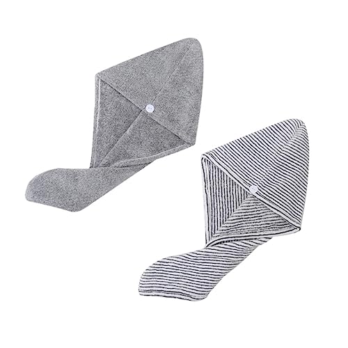 VICASKY Simple Practical Hair Dry Hats 2pcs Absorbent Hair Towels Quick Drying Grey