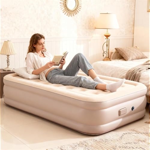 Image of Air Mattress Twin with Built in Pump, 18 inch Height Foldable Blow Up Air Bed, Comfort Self Inflatable Mattress Single Bed for Home, Travel, Camping & Guests (18 inch Twin, Khaki)