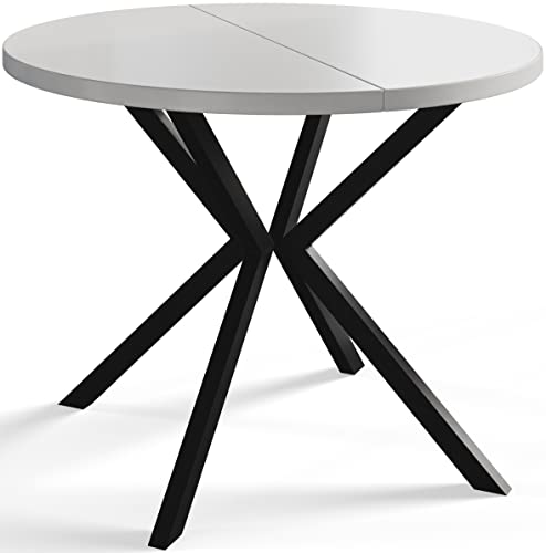 Alpimeble Mesa De Comedor Redonda Loft Liten, Mesa Extensible, Diámetro: 100 Cm 180 Cm, Mesa De Salón, Color Blanco, Con Patas De Metal En Colo Alpimeble Mesa De Comedor Redonda Loft Liten, Mesa Extensible, Diámetro: 100 Cm 180 Cm, Mesa De Salón, Color Blanco, Con Patas De Metal En Colo