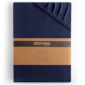 DecoKing Fitted Sheet Emperor II 100% Combed Cotton Soft Jersey Bed Sheet 200x200-200x220 cm Navy Blue Amber