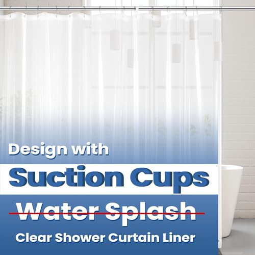 downluxe Shower Curtain Liner PEVA Plastic Shower Liner with 3 Magnets 72 x 72 Waterproof Bathroom Curtain 4G Clear with Suction Cups 1 Pack