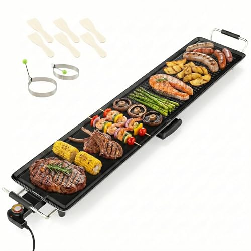 SIMOE Extra Large Teppanyaki Grill, 39.5” Electric Griddle Pan, Indoor Outdoor Nonstick BBQ Grill with Adjustable Temperature & Drip Tray, Long Griddle Electric for Party, Home, Camping