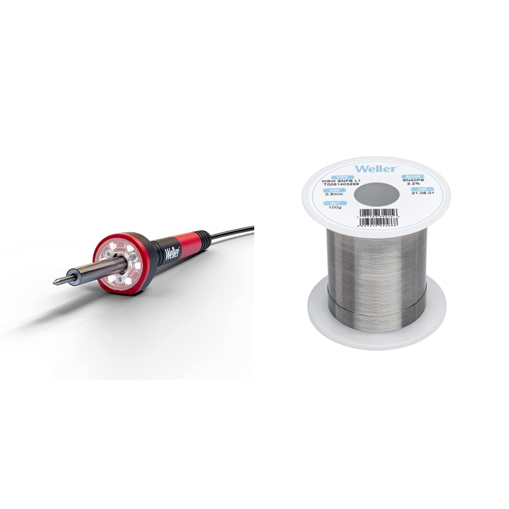 Weller 30W/120V Soldering Iron, LED Halo Ring - WLIR3012A with Weller Solder Wire, Dia: 0.5 mm / 0.020 in, Wt: 100 g / 3.527 oz, Alloy Sn60Pb40,