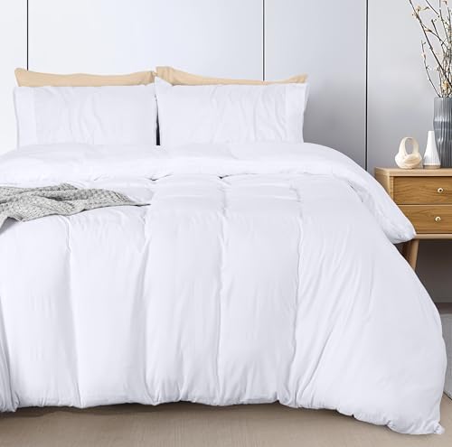 Utopia Bedding Funda Nórdica Cama 150 - Juego de Funda Nórdica de Microfibra Poliéster 220x240 cm y 2 Fundas de Almohada con Dobladillo Plisado 65x65 cm (Blanco)