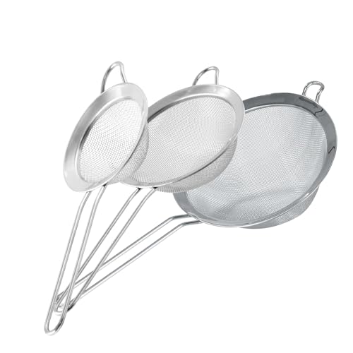 Fackelmann Set 3 Colini Maglia Fine Acciaio Inox, Colino da Cucina Rete Fina per Farina, Zucchero a Velo, Riso, Tè, Setaccio per Frutta, Verdura, Colini da 7.5, 10, 15 cm Lavabili in Lavastoviglie