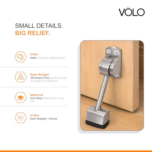 Image of Volo Curved Square Door Stopper Powerful Working with Screw 5 Inch /Door Stopper to Stop Door for Home and Office (Color: Satin)