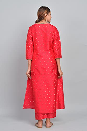 Image of Riara Art Silk Women Long Anarkali Kurti with Pant Polka Dot A-line Ladies Ethnic Wear Dress
