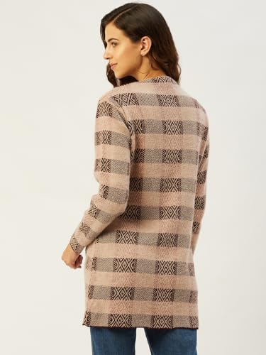 Image of Pivl Acrylic Blend Women Pink Button Closure Long Round Neck Sweater For Winter XL