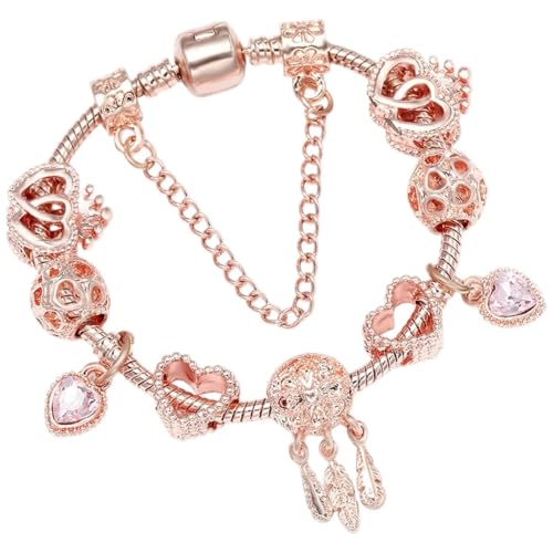 ALENERIBINE Spring Style Charrms Bracelets For Women With Snake Chain Pink Daisy DIY Charrms Beads Pendants Fashion Jewelry