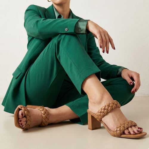 Image of Dunes Iris Chunky Braided Heel Sandals for Women, Block Heel Square Toe Summer Sandals with Memory Foam