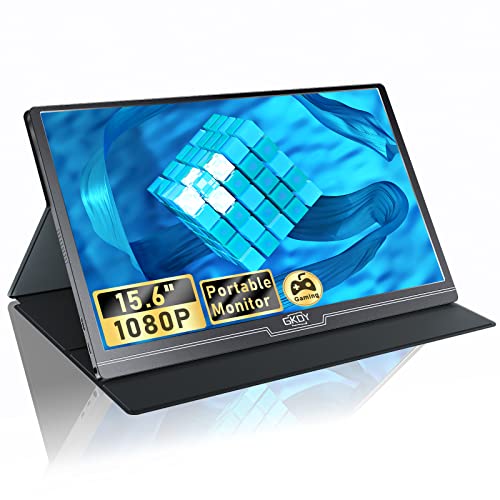 GKDY Portable Monitor, 15.6inch FHD 100% SRGB Type C Portable Laptop Monitor HDMI USB C Gaming Monitor IPS 1080P HDR Eye Care Computer Display Smart Cover & 2 Speakers, for Laptop PC Phone PS4 Xbox