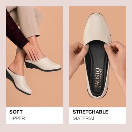 Image of FAUSTO Women Formal Back Open Platform Wedge Heel Slip‑On Mule Shoes | Stylish Office Footwear | Comfortable Fashion Shoes