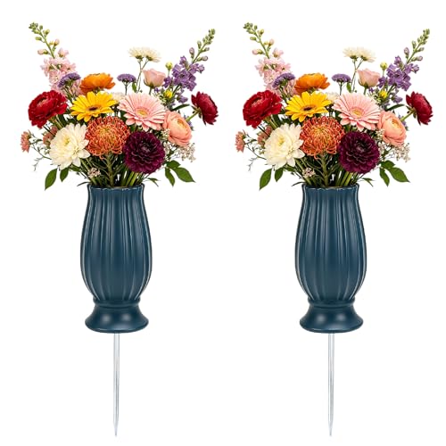 IIRC 2 Stück Grabvase mit Erdspieß Grabvasen zum Stecken aus Kunststoff 35cm Hoch für Trocken- & Frischblumen