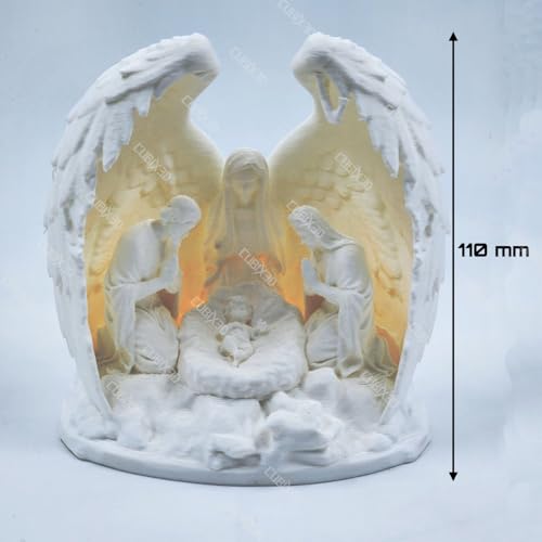 Image of Nativity Angel Lamp with Tealight | 3D Printed Holy Family Night Light | Christmas Crib LED Decor for Home, Gifts & Festive Display (White, 110 mm)