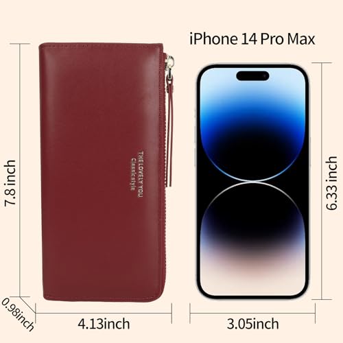 Luxury Wallet For Women Slim,Elegant Clutch Wallet For Women,Ladies Wallets With Cell Phone Pouch,Zip Pocket & Cards Organization(A2511-Red)3