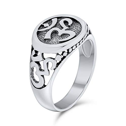 Image of Bling Jewelry Om Signet Ring With Devanagari Script For Women For Men Oxidized .925 Sterling Silver