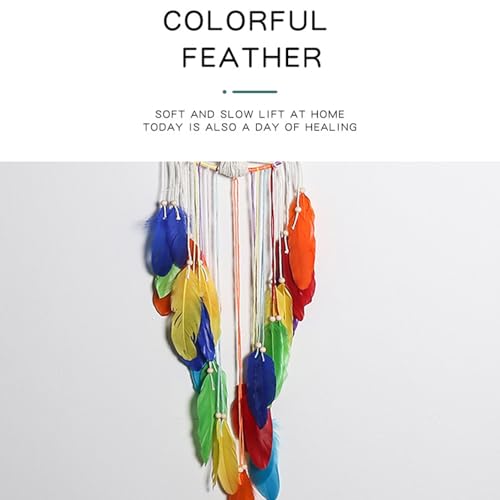 Atrapasueños de macramé boho y adorno colgante con red de colores para hogar 5