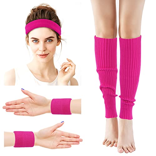 Image of ONUPGO Leg Warmers for Women 80s Sport Headband Wristbands Neon Leg Warmers Set - 80s Workout Clothes 90s Outfit for Women