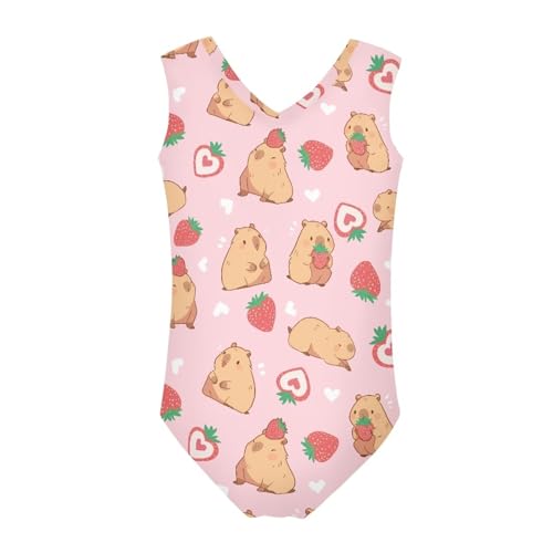 Image of Girls Cartoon Pattern One-Piece Swimsuits Sport Racer Swimwear Beach Bathing Suit, Size 5-14