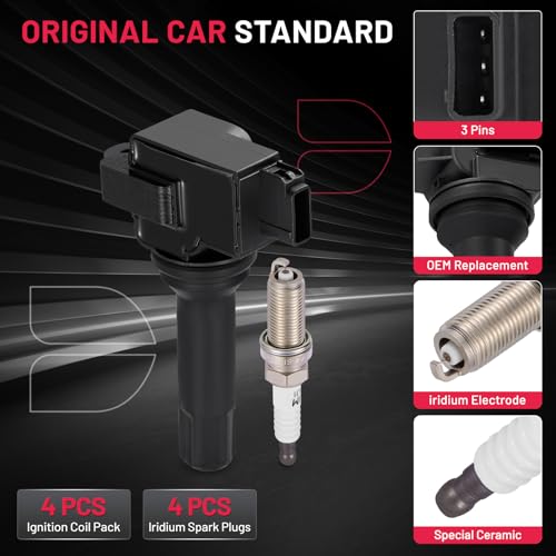 Image of BDFHYK 4 Ignition Coil Pack UF664 and 4 Iridium Spark Plug 93501 Compatible with Subaru 2011-2012 Forester 2.5L H4, 2012 Impreza 2.0L H4 Coil for GN10726 C876 22433AA630