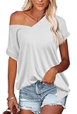 Einfacher und klassischer Stil: Dieser basic shirt damen mit V-Ausschnitt, Schulterfrei, kurzarm, seitensplit. Lässiger und oversized,locker Stil. Die zeitlose und klassische reine Farbe macht dieses longshirt nie veraltet.