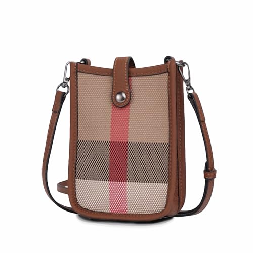 Genuine Leather Plaid Canvas Crossbody Bag, Small3
