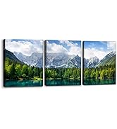 3 Pieces Nature Scenery Wall Art Decor Beautiful Landscape with Turquoise Lake Forest and Mountai...