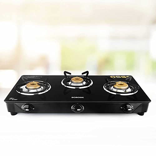 Borosil Magnum Gas Stove (Made in India) | 6 mm Toughened Borosilicate Glass Top | ISI Certified LPG Gas Stove | 360⁰ Revolving nozzle | High Effecien