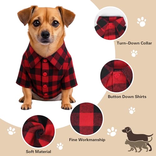Yoolhamy Plaid Dog Shirt Red Outfit Cute Clothes Soft Dog Christmas Clothes Casual Costume for Small Medium Large Dogs Pets (L) — photo 3