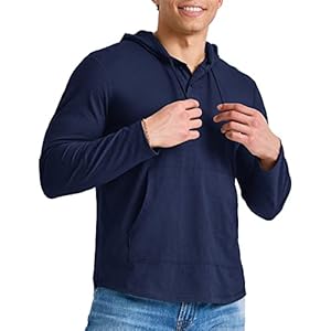 Hanes Mens Originals Lightweight Jersey Hoodie, Cotton Hooded Sweatshirt With Henley Collar