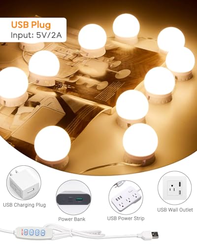 Image of LED Vanity Lights for Mirror,10 Dimmable Bulbs,3000K 4500K 6500K & Brightness Adjustable,Hollywood Mirror Lights for Makeup Dressing Room