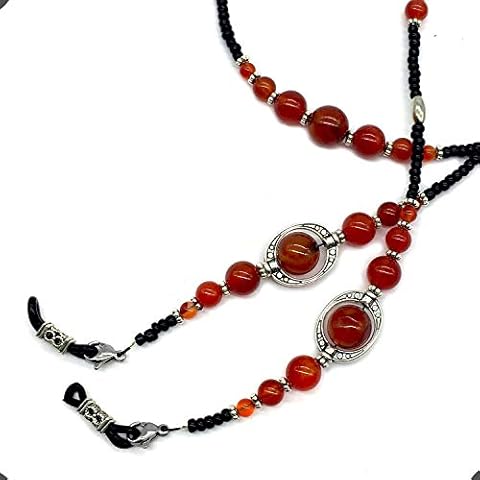 ALBATROSART -HANDMADE Eyeglass Chains Elegant Eyewear Retainer Beaded Eyeglass Strap Holder Natural Stone Beaded Eyewear Retainer (RED AGATE Stone Beaded Design) Cover