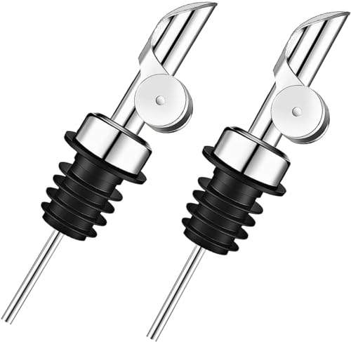 Pafusen 2 Packung Olivenöl Ausgießer, Ölflasche Schnapsausgießer, Auto Flip Ausgießer für Schnapsflaschen, Speiseöl Spender Ausgießers, Flaschenausgießer für Alkohol Wein Sirup, Silber