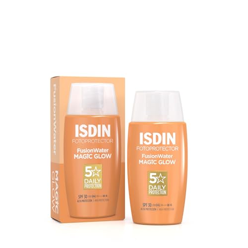 ISDIN Fotoprotector Fusion Water MAGIC GLOW SPF 30 Facial Sunscreen with Ultra-Light Texture and Watery External Phase with Glow Effect, 50 ml