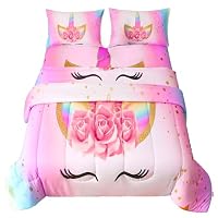 Einhorn Bettwäsche-Set Von Bedlam – Doppelbett 200x200 Cm, Leuchtet Im Dunkeln, Wendbar Rosa/Flieder – Mit Magischem Sternen-Einhorn-Design