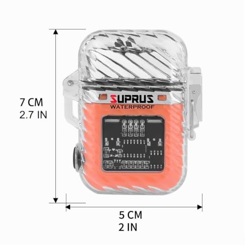 Miniatura 7 de SUPRUS Encendedor luminoso, 3 modos de linterna, resistente al viento, impermeable, encendedor eléctrico, recargable de doble arco de plasma con silbato de emergencia y cable