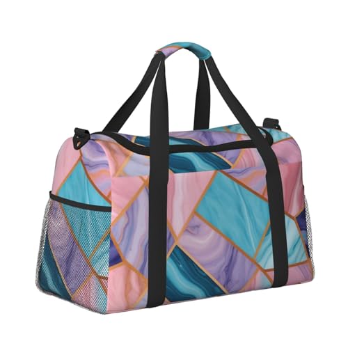 Colorful Marble Pastel Blue Purple Print Travel Duffle Bag - Foldable Personal Item Travel Bag for Women & Men,13x10.2x19.73