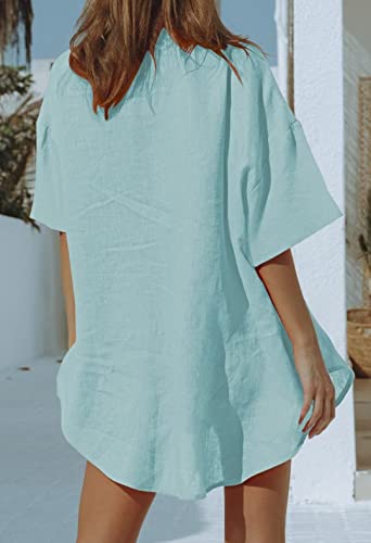 Falvurt Women's 2 Piece Casual Outfit Set Half Sleeve Shirt And High Waisted Shorts Loungewear Set Sky Blue Medium #TOP2