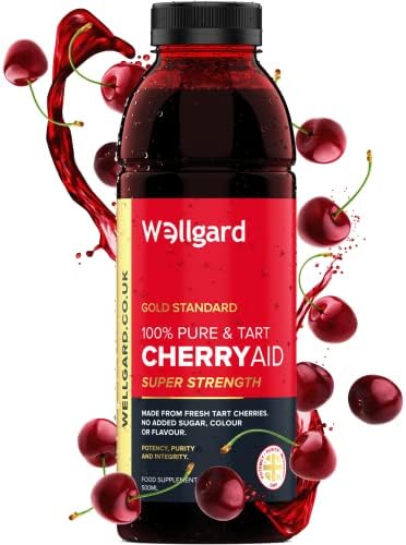 Wellgard Tart Cherry Juice, CherryAid 100% Montmorency, Juice 500ml, Sour, Made in UK