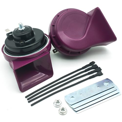NEOGET Car Horn 12V Super Loud Electric Waterproof High Low Daul Tone Fit for 12 Any Volt Vehicles Auto Replacement Universal Horn Kit (Purple)