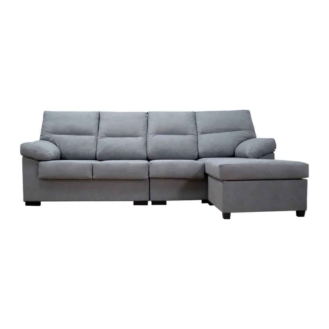 SHIITO | Sofá Cóndor de 4 Plazas con Chaiselongue - Máximo Confort y Relax | Diseño Elegante y Compacto | Fabricado en Madera de Pino y Tablero Aglomerado, Color Gris, 265cm de Ancho