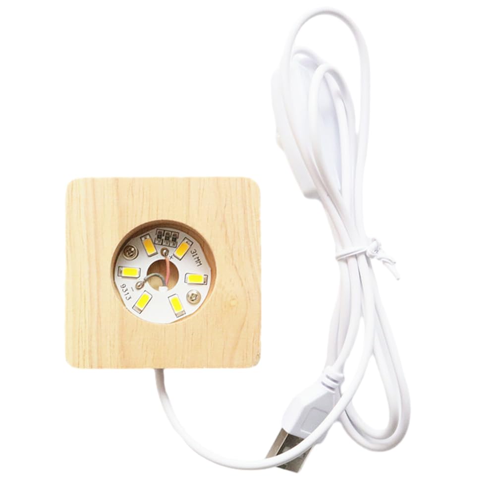 8cm Illuminated Display Base Wooden Led Light Display Base with 6 Leds Square for Bedroom Office Desktop
