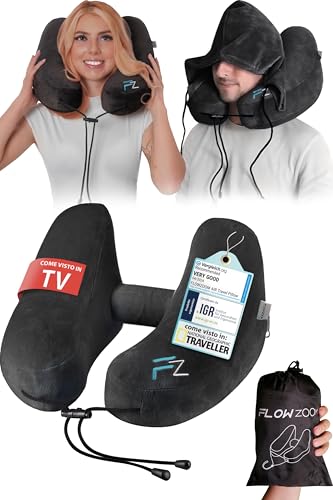 FLOWZOOM Air Cuscino Gonfiabile da Viaggio per Aereo e Auto – Cuscino per Aereo Regolabile con 5...