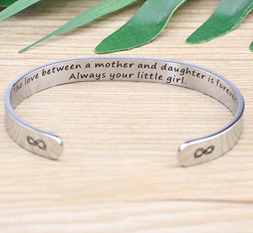 Mother Bracelet Gifts From Daughter Mothers Day Birthday Christmas Cuff Bangle 316L Stainless Steel Jewelry Engraved The Love Between A Mother And Daughter Is Forever Always Your Little Girl #TOP2
