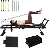 Generico Riformatore Pilates Pieghevole con 4 Molle e 5 Corde, Macchina per Allenamento Pilates con Jump Board per Allenamento a Casa e Palestra,Black-20box